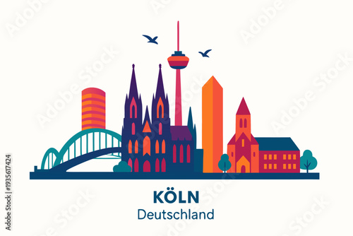 Vibrant cityscape of Cologne Germany with modern and historic buildings