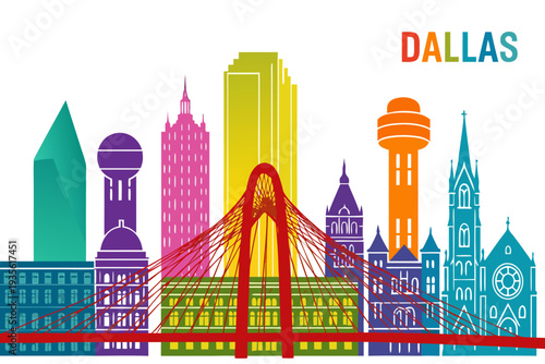 Vibrant Dallas cityscape with iconic landmarks and colorful buildings