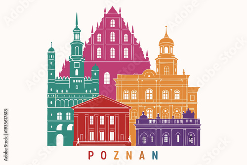 Vibrant cityscape of Poznan with colorful historic buildings