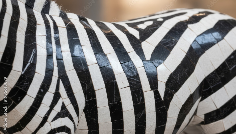 Fototapeta premium Artistic Zebra Sculpture Close-Up Zebra Sculpture Art Black And White Animal Art Decorative Close-Up. Concept featuring zebra, sculpture, art, black and white, animal art for professional commercia...