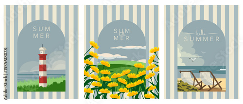 Summer posters, hello summer time, covers, postcard set