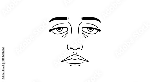 Minimalist line art illustration of a tired human face
