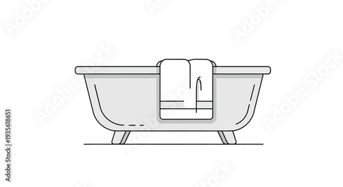 Minimalist line icon of a classic bathtub and towel