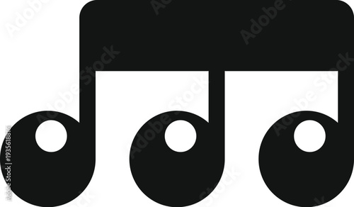 Black musical note icon simple graphic on white background