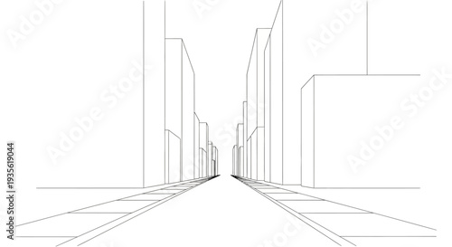 Modern urban landscape wireframe perspective illustration