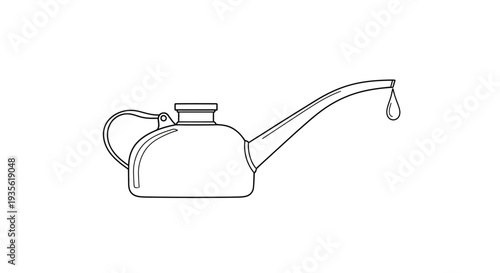 Oil can with dripping oil drop line art illustration