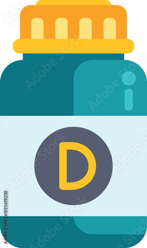 Vitamin d supplement bottle depicting health and nutrition in flat design
