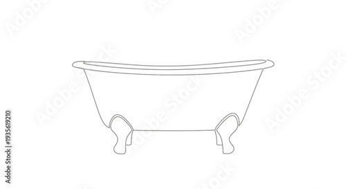 Outline drawing of a vintage clawfoot bathtub on white