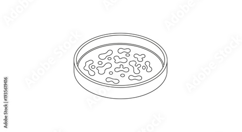 Outline isometric petri dish with microorganisms icon