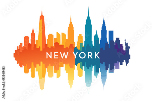A colorful vector graphic illustration of the New York city skyline