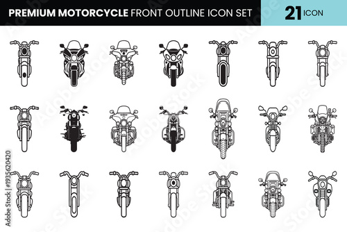 Motorcycle Front View Outline Set 21 Premium Motorbike Icons