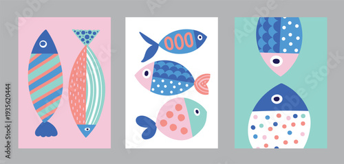  Interior poster with fish. Cute set. 