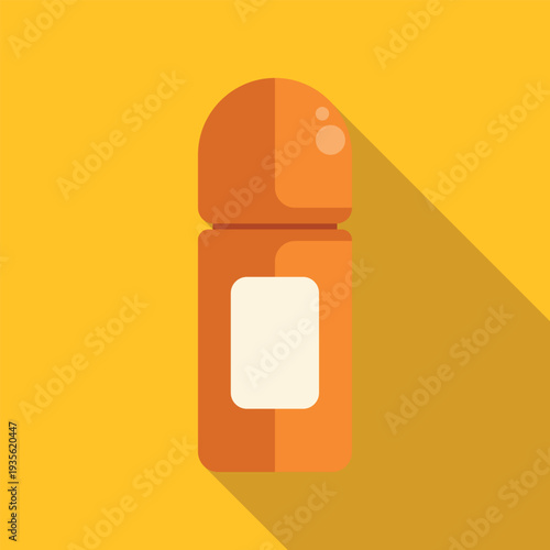 Orange roll on deodorant bottle representing personal hygiene and body care with a long shadow