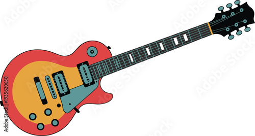Electric guitar illustration on white from front view