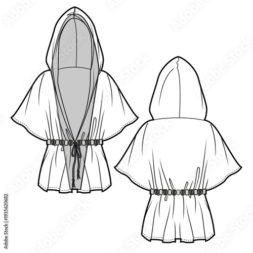 Poncho vector illustration technical flat drawing by adobe illustrator.