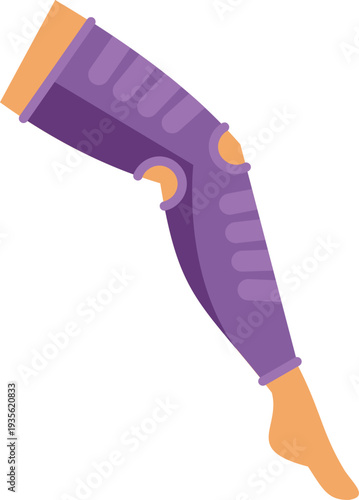 Human leg wearing a purple compression sleeve for injury support and joint pain relief