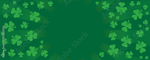 St Patrick Day background with lucky clover leaves and radiating light design
