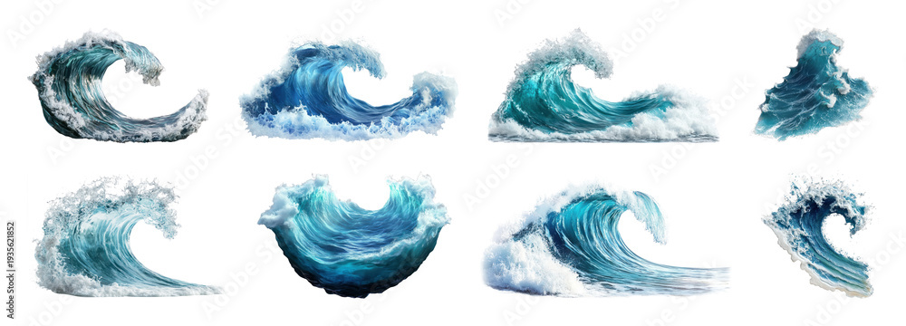 Naklejka premium PNG Dynamic ocean wave illustrations collection, transparent background