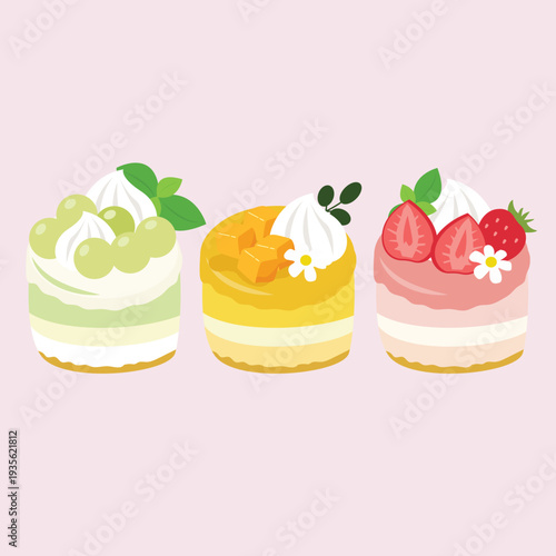 Assorted Mini Fruit Cheesecakes with Grapes, Mango, and Strawberries