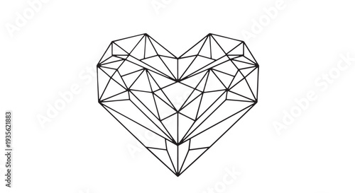Geometric Wireframe Heart Illustration Constructed from Interlocking Lines.