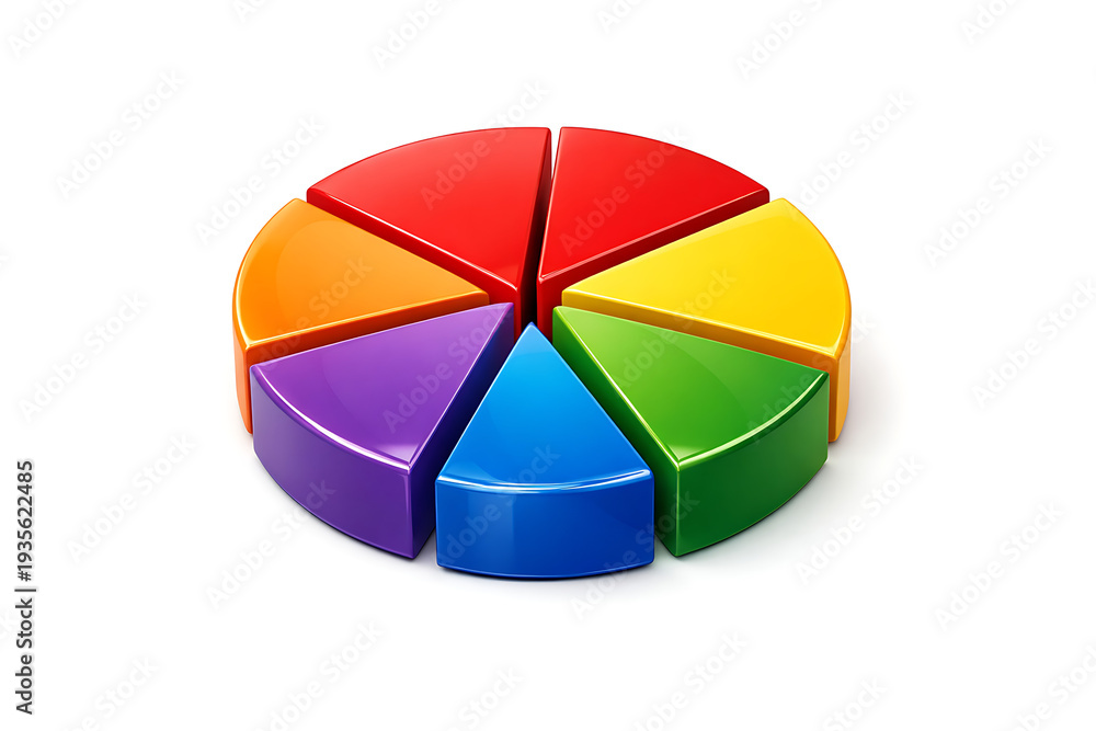 Obraz premium Colorful Pie Chart 3D Illustration Isolated on White Background