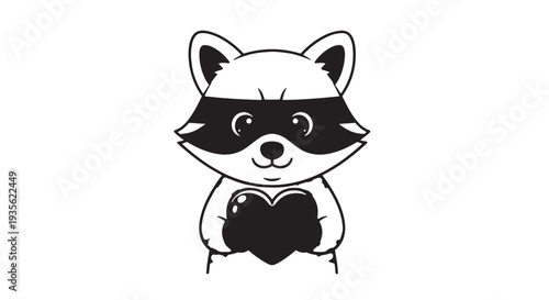 Cute cartoon raccoon holding a heart, adorable animal illustration.