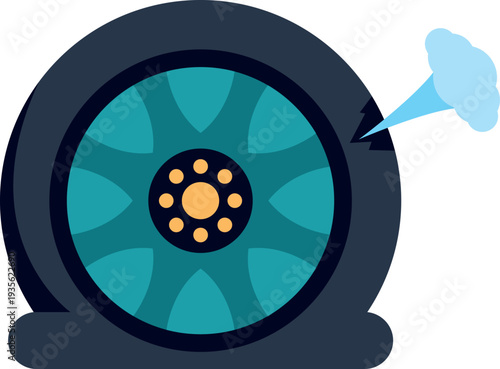 Flat car tire showing a puncture with air leaking out as an icon