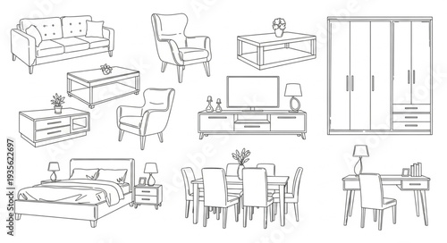 Collection of Furniture Sketches for Interior Design Ideas.