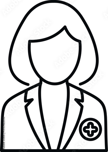 Doctor icon showing a woman wearing lab coat with a medical cross symbol