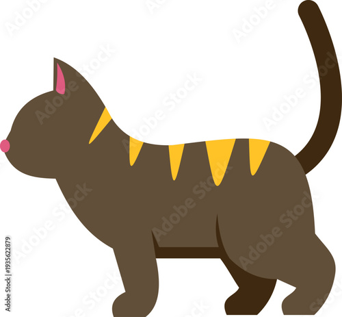 Brown striped domestic short haired cat standing in cartoon style