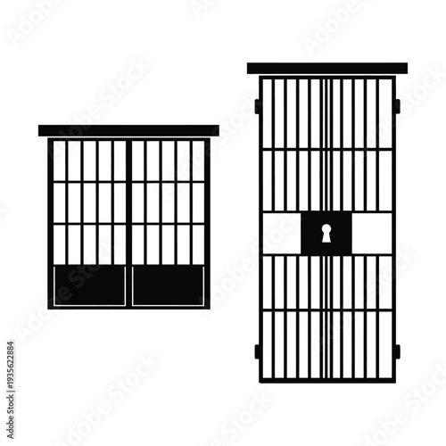 Black and white illustration of prison bars and gate with keyhole