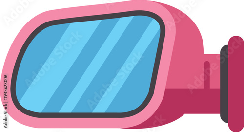 Pink car side mirror providing rear view vision while driving