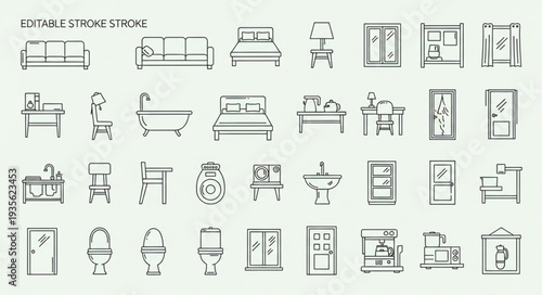 Collection of Hand Drawn Furniture and Home Decor Icons.