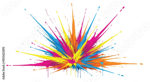 Vibrant multicolored paint splash explosion with dynamic radial strokes and energetic composition.
