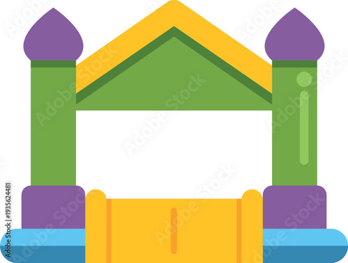 Bright cartoon style bouncing castle representing childhood fun and recreation