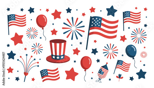 American patriotic icons and symbols illustration for Independence Day