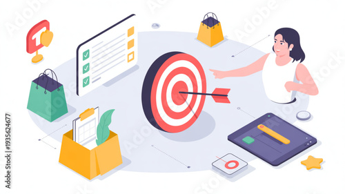 Easter bunny holds gift surrounded by decorated eggs and flowers on easter sunday