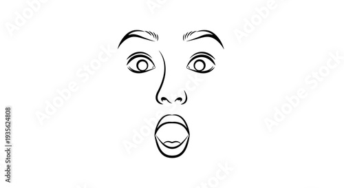 Shocked human face line art with open mouth expression