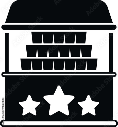 Carnival game stall offering entertainment with rows of stacked cups on display