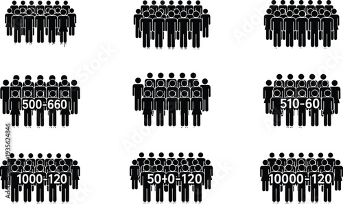crowd, people, group, population, community, teamwork, society, audience, gathering, human, silhouette, icon, set, social, demographic, , , , public, illustration