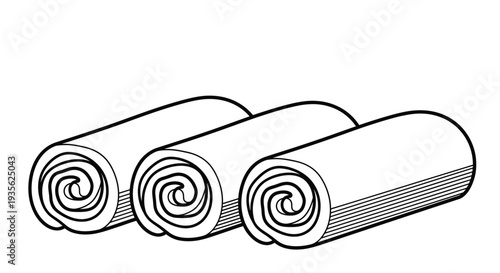 Three rolled towels line art simple illustration