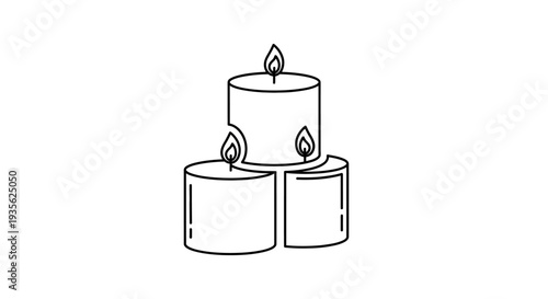 Three burning candles simple outline icon illustration