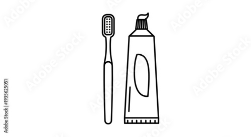 Toothbrush and toothpaste tube outline icon set
