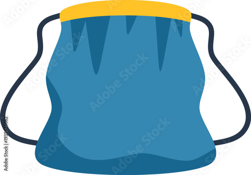 Blue drawstring bag with yellow top band and dark straps