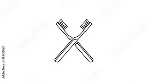 Two crossed toothbrushes simple black and white line art