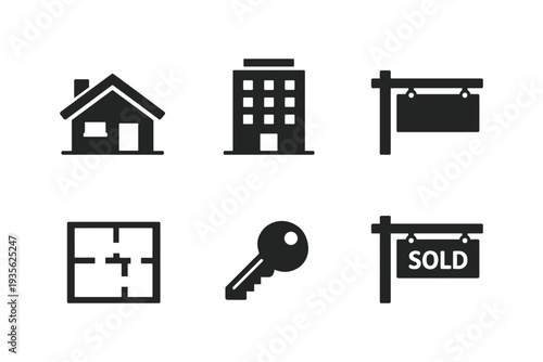 Real estate icons for home buying and selling concepts