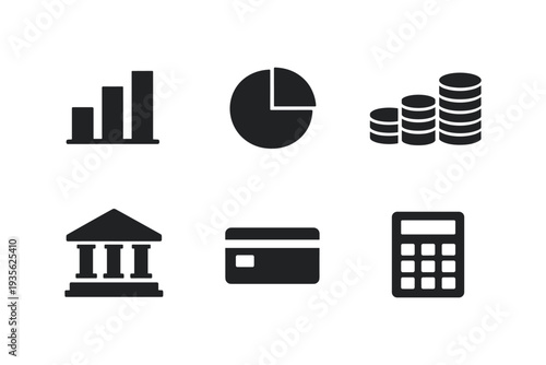 Financial icons representing growth, banking, and transactions for business use