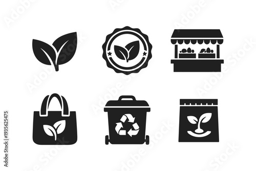Collection of eco-friendly icons representing sustainability and green living concepts