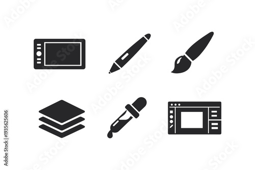 Creative design tools and software icons in minimalistic style