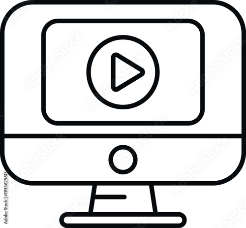 Computer monitor showing a play media button, illustrating online streaming and digital content
